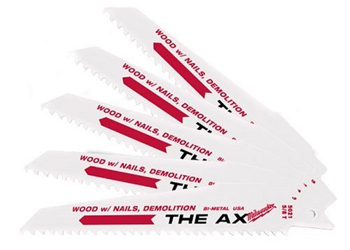 Milwaukee 48-00-5021 The Ax : 6-Inch 5/8 Teeth per Inch Sawzall Blade, 5-Pack