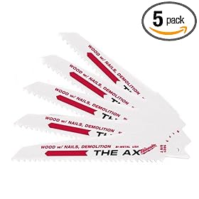 Milwaukee 48-00-5021 The Ax : 6-Inch 5 8 Teeth per Inch Sawzall Blade, 5-Pack by Milwaukee