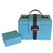 Jewelry Box Leather Seafoam Blue Expresso Brown Trim Silverstone Buckle with Matching Travel Case by Tech Swiss