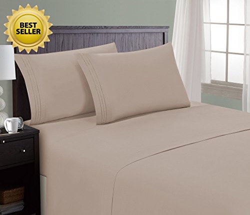 HC Collection Bed Sheet & Pillowcase Set HOTEL LUXURY 1800 Series Egyptian Quality Bedding Collection! Deep Pocket, Wrinkle & Fade Resistant,Luxurious,Comfortable,Extremely Durable(Full, Taupe)