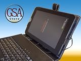 GSAstore ™ - Toshiba Thrive Leather Case with Built-in USB Keyboard and Kick Stand - Custom Designed By GSAstore with a TAB on Top. Black Faux Leather. (Toshiba Thrive Tablet NOT Included)