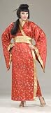 Elegant Plus Size Adult Japanese Chinese Girl Outfit Asian Long Red Print Kimono Robe Dress Madame Butterfly Costume