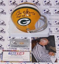 Bart Starr Autographed Green Bay Packers 2-Bar Mini Football Helmet with 