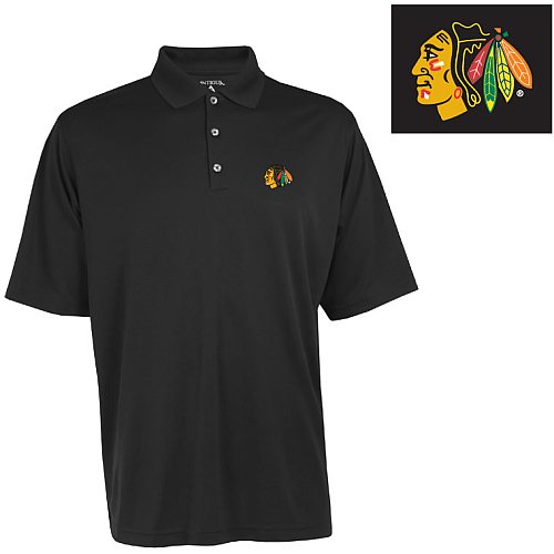 Antigua Men's NHL Chicago Blackhawks Exceed Desert Dry Xtra-Lite Short Sleeve Polo, Black, X-Large