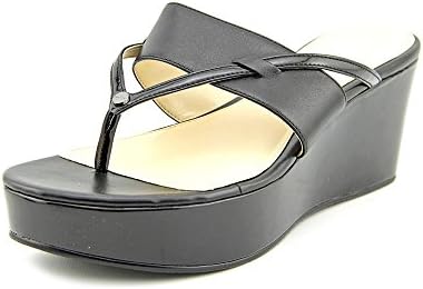 Calvin Klein Gabriella Womens Size 11 Black Open Toe Leather Wedge Sandals Shoes