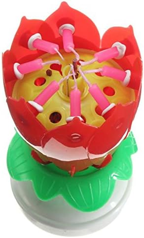 SweetToy Beautiful Musical Lotus Flower Happy Birthday Party Gift Rotating Lights Decoration 14 Candles Lamp