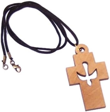 Large Cross with Dove Cross - olive wood necklace (necklace is 60cm long - 23.5 inches and Cross is 6cm or 2.4 inches)