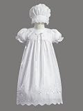 White Embroidered Poly Cotton Christening Baptism Gown with Bonnet