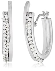 14K White Gold Italian Double Cubic-Zirconia Bypass Click-Top J-Hoop Earrings