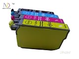4 Pack ND Brand Dinsink US Patent compatible pigment ink cartridge (Non-Oem) for Epson 126 T126 T1261-T1264: NX330 NX420 Workforce 435 520 545 630 633 645 840 845 60 Printer