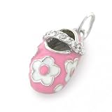 Bling Jewelry Petite Pink Enamel Floral Sterling Silver Baby Shoe Charm Pendant