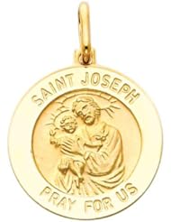 14K Yellow Gold Religious Saint Joseph Medal Charm Pendant