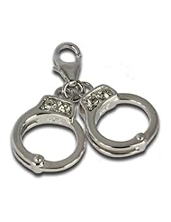 SilberDream Charm handcuff with white zirconia, 925 Sterling Silver Charms Pendant with Lobster Clasp for Charms Bracelet, Necklace or Earring FC671