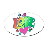IMAGE OF Sticker (Oval) Love Peace Symbols Hearts and Flowers
