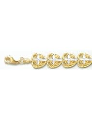 Gold Bracelet 7.25 Filigree Heart & White D C Cross Center