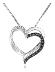 Sterling Silver and Black and White Diamond Heart Pendant Necklace (1/4 cttw, I-J Color, I2-I3 Clarity), 18"