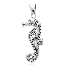 Sea Monsters - Hippocampus - Poseidon's Steed Seahorse with Celtic Knot Sterling Silver Pendant