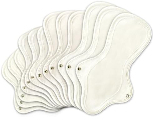 Organic Cotton Reusable Cloth Menstrual Pads - 3 Mini, 3 Regular, 3 Large &amp; 3 Night Pads (Greige Color)