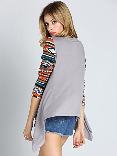 My Wardrobe Women's Elegant Geometric Print Drape Front Knit Cardigan (XL, Gray)