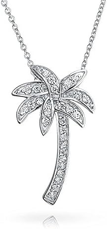 Cz Pave Palm Tree Pendant Necklace 18"