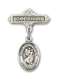 Sterling Silver Baby Badge with St. Christopher Charm and Godchild Badge Pin