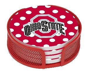 Ohio State Buckeyes Dots 4-Coaster Gift Set w/ Wire Mesh Tray