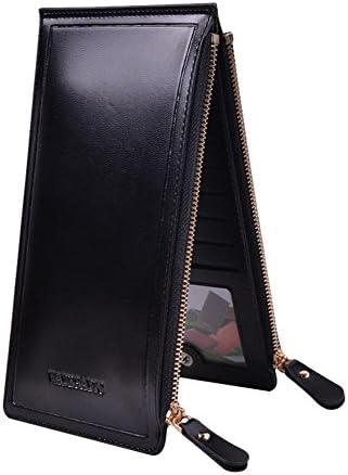 Offitar? Credit ID Cards and Phone Case Organizer Unisex Long Leather Wallet with Zipper, Black