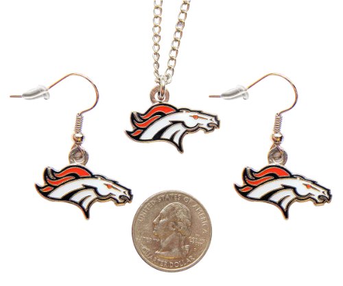 Denver Broncos Necklace and Dangle Earring Charm Set NFL
