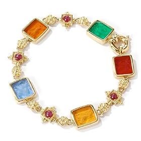 18K Gold 7.5 Multi-Color Venetian Cameo and Pink Tourmaline Bracelet by Pink-Tourmaline Bracelets
