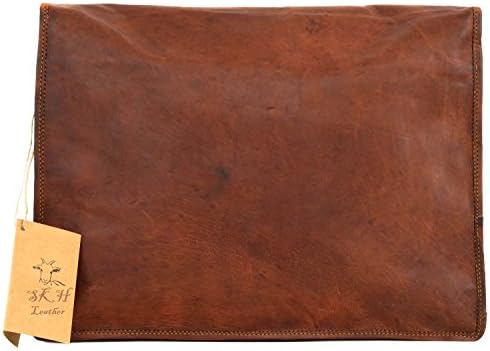SKH Leather Messenger Satchel Bag Briefcase with Laptop Protection (Brown) 15*11*3.5