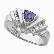 14K White Gold Iolite and Diamond Ring