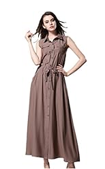 Belted Ankle Length Cotton/Polyester Sleeveless  Shirt Maxi Dress 