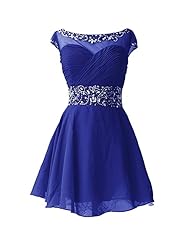 Bateau Neck Short Chiffon Crystal Draped Fitted Homecoming Dress 