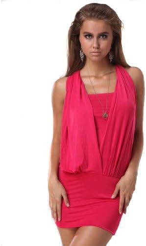 ECOSCO Women Cowl Neck Backless Chain Draping Halter Tops Cocktail Clubwear,014 (Hot Pink)