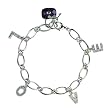 Amethyst Cubic Zirconia LOVE Letters and Lock and Key Platinum Overlay Sterling Silver Charm Bracelet 7.5"