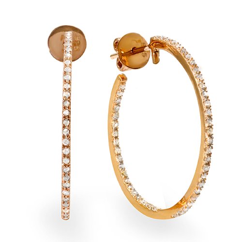 18K Plated Rose Gold Sterling Silver Ladies Hoop Earrings (0.50 Ct, I-J color, I1-I2 clarity)