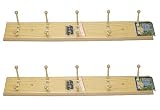 Set Of 2 Hat and Coat Wall Racks - All Wood - 10 Brass Swivel Hooks