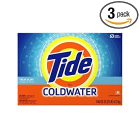 Tide Coldwater Powder Detergent, Fresh Scent, 63-Load Boxes (Pack of 3)