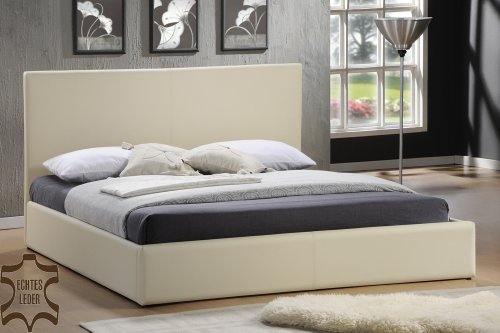 Echt Lederbett 160x200 cm Einzelbett +Lattenrost ohne Matratze Holzbett Leder Bett in creme - Lederbetten Massivholzbetten Schlafzimmermöbel Betten 2010