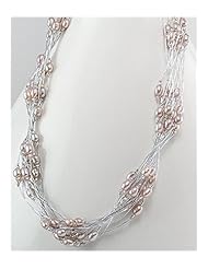 Plum (Natural) Japanese silk cord Fresh Water Pearls Necklace In Zinc