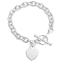 Silver Oval Belcher Heart T-Bar 7.5"  Bracelet