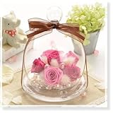 花花 プリザーブドフラワー アンジーの庭 ガラスドーム 入り （ バラ ） 枯れない お花 お祝い プチギフト プレゼント 【 メッセージカード / ラッピング 無料 】( フューシャ ピンク )