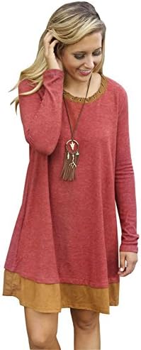 Women Long sleeve crewneck bohemia tunic tops Dress 07 S