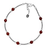 Beaded Red Jasper Sterling Silver Anklet