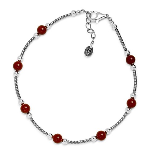 Beaded Red Jasper Sterling Silver Anklet