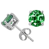 4Ct Tw Emerald Cubic Zirconia Diamond Rhodium Basket Setting (.925) Sterling Silver Stud Earrings