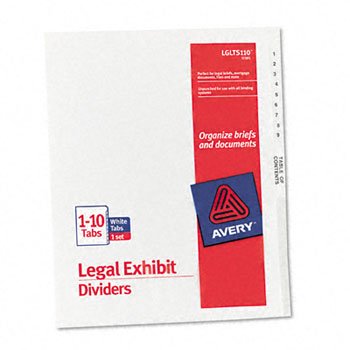Avery-Style Legal Side Tab Divider, Title: 1-10, Letter, White, 1 Set