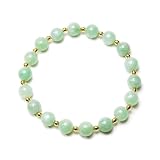 Green Chinese Jade 8mm Bead with 3mm Gold Plated Sterling Silver Bead Stretch Bracelet, 7.5