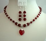 Red Swarovski Crystals Heart Pendant Necklace Set Genuine Swarovski Siam Red Crystals Jewelry (BRAND NEW)