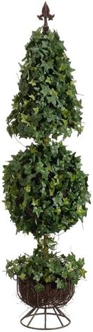 Pack of 2 - 4' Artificial Cone & Ball Topiary Trees with Fleur-De-Lis Finial